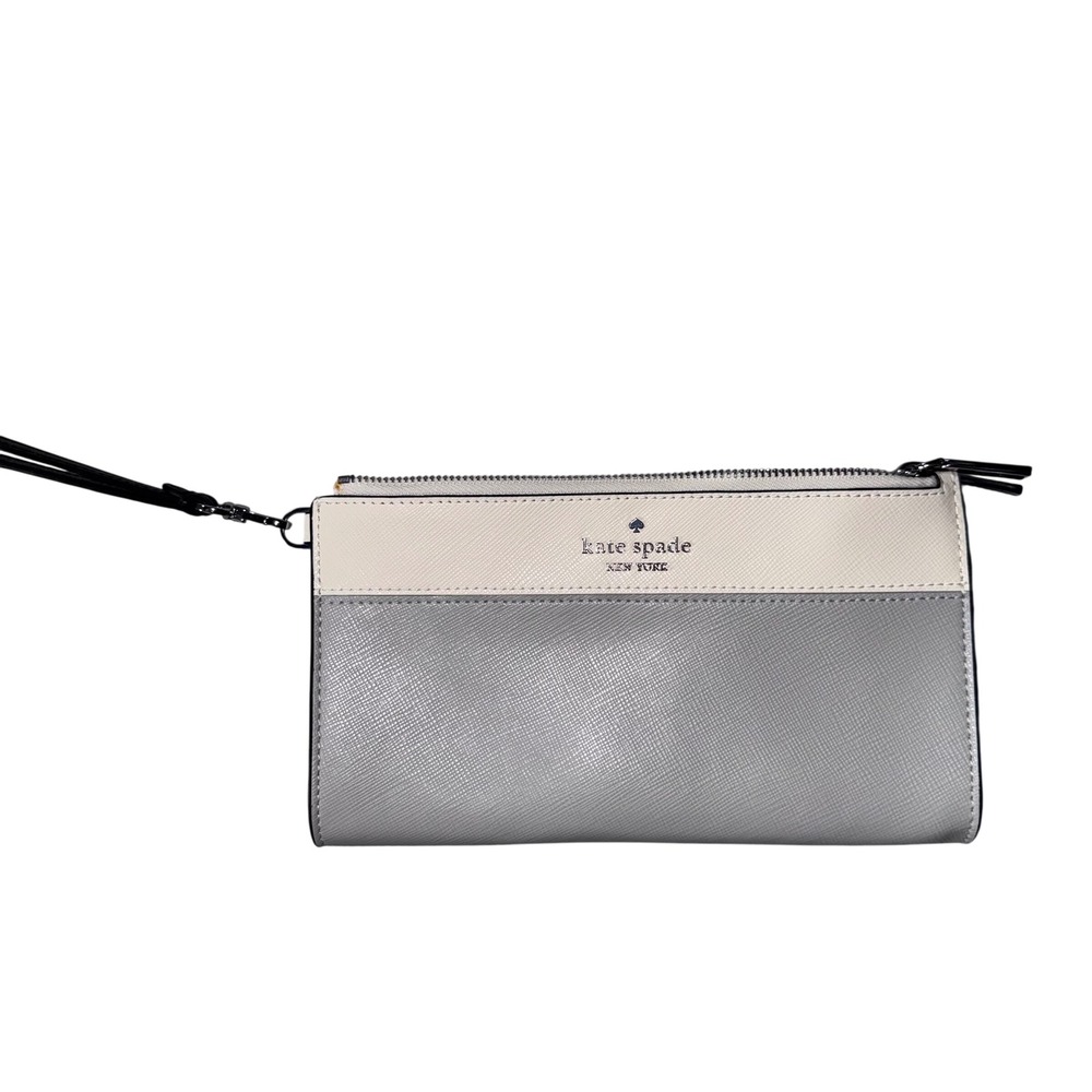 Kate Spade Madison Double Zip Wristlet Womens OS Grey Cream NEW Colorblock KC507